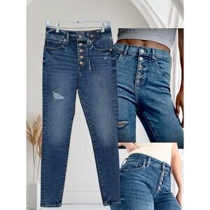 Express Skinny High Rise Buttonfly Women’s Size 4 L Distressed Stretch Jeans
